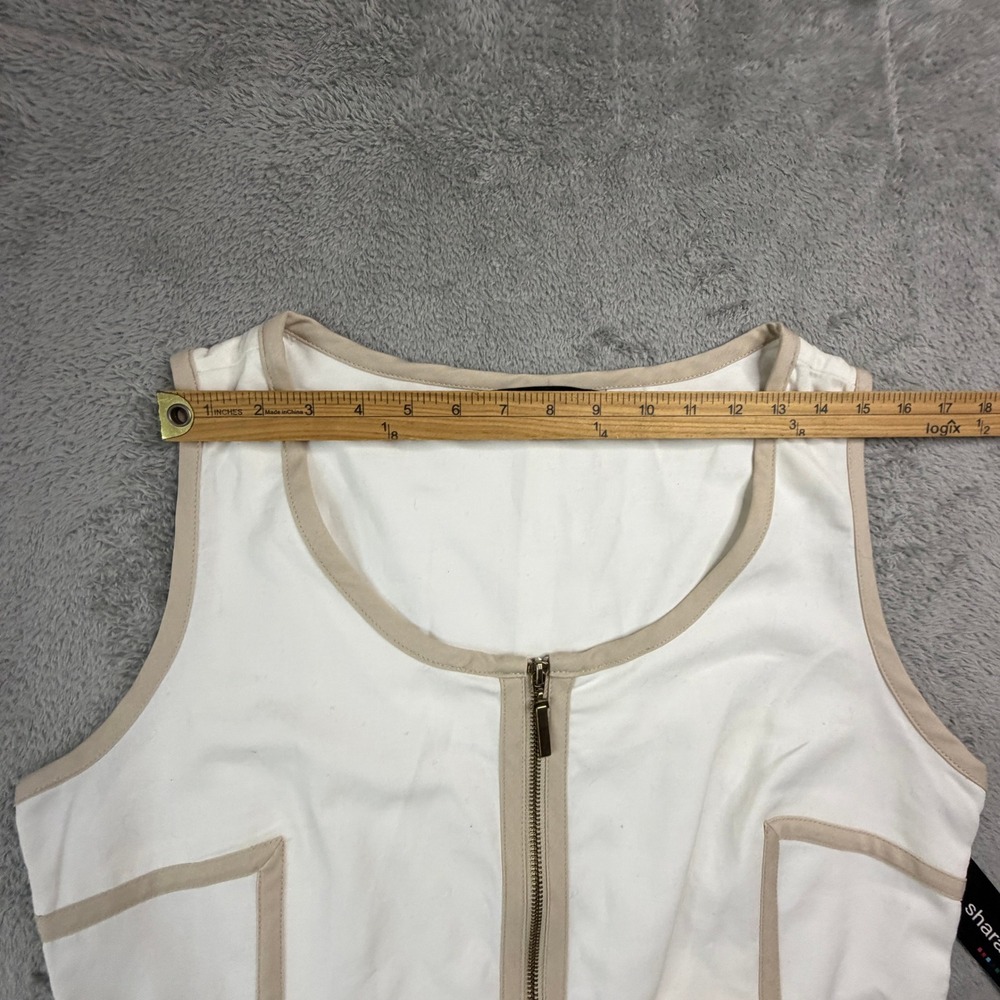 NWT Sharagano Womens White Tan Belted Zip Front Sleeveless Sheath Dress Size 16 - Picture 10 of 14